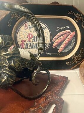 French Country Baguette Tray TamSan Designs Hand Painted
Black Gold 14” x 10”